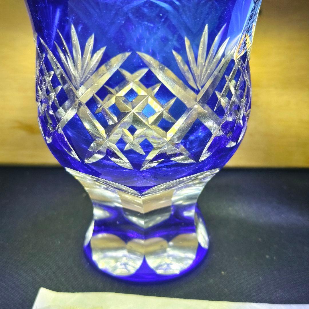 江戸切子 和硝子酒杯揃 大友精三作 色被せ硝子 共箱 栞 未使用美品 旧家蔵出し