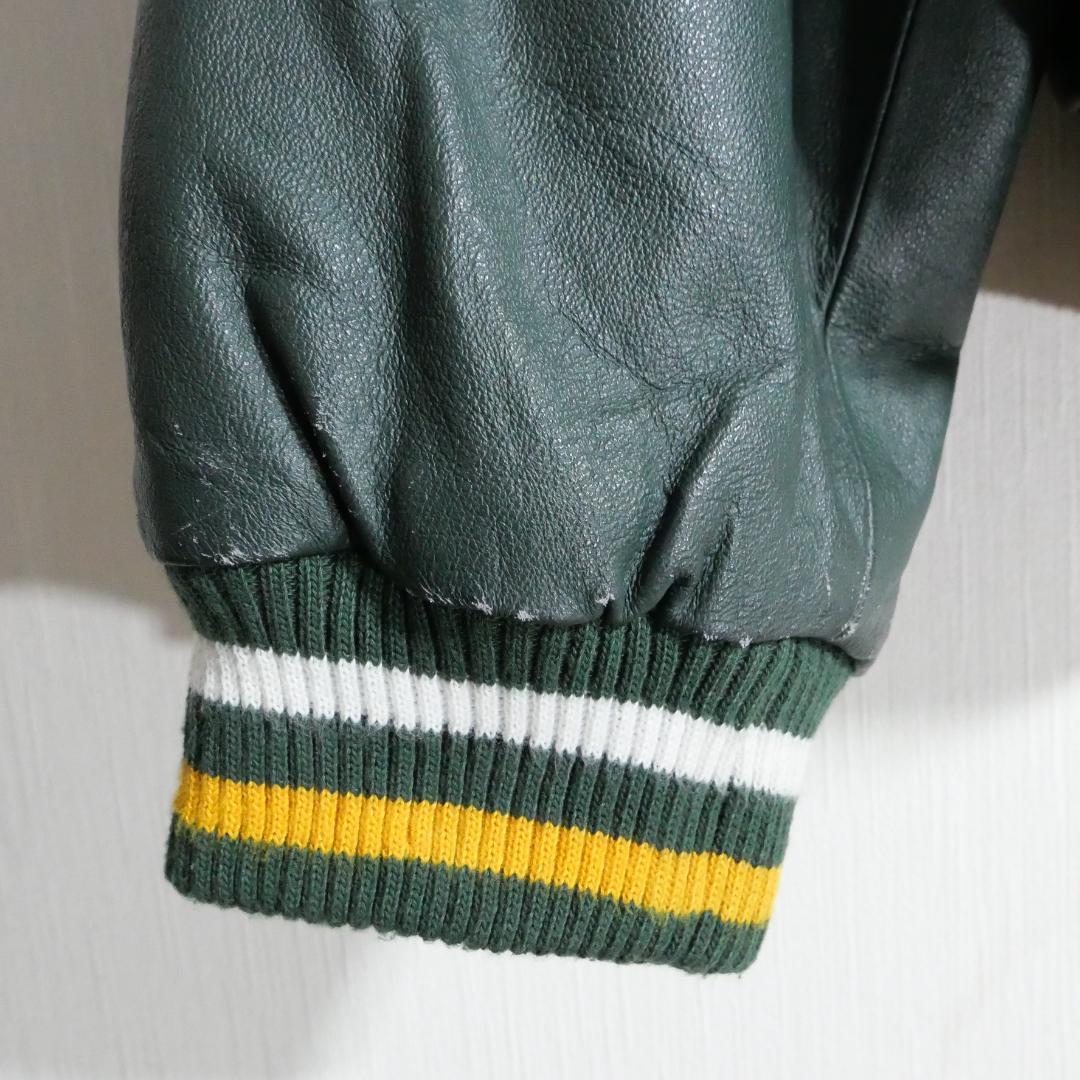 NFL グリーンベイ パッカーズ 本革 レザージャケット 革ジャン 刺繍 L 緑