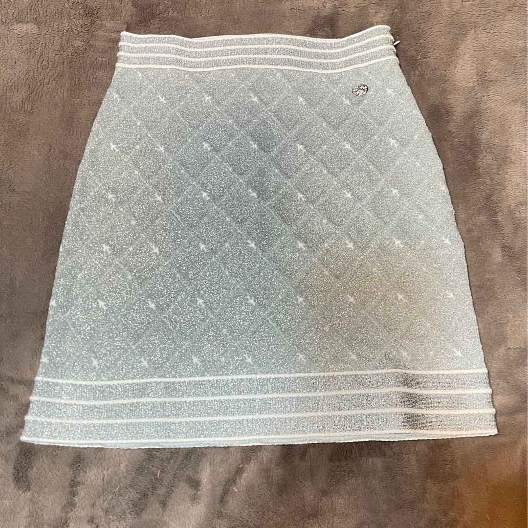 シャネル　CHANEL シルバーグレーニット　スカート　34サイズ