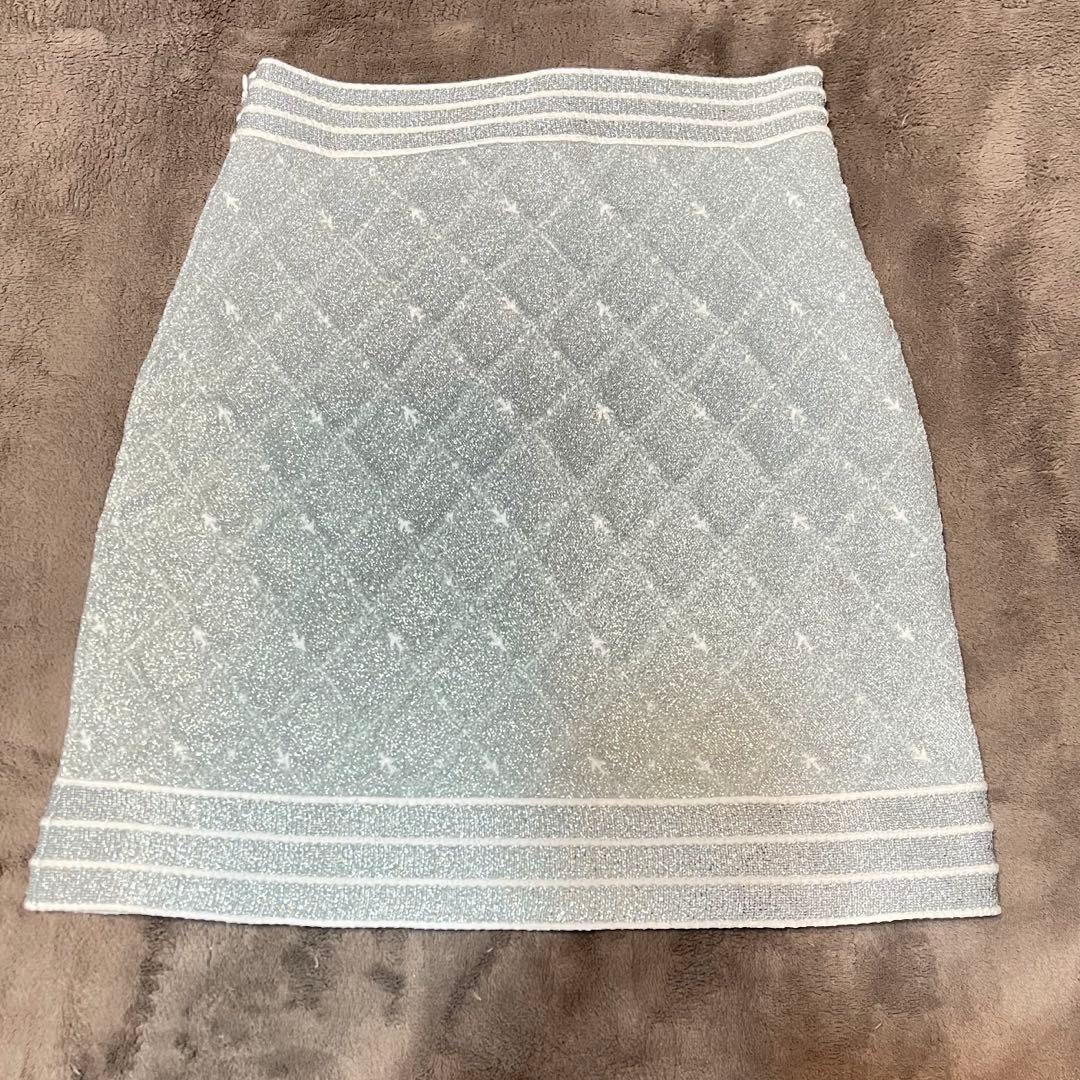 シャネル　CHANEL シルバーグレーニット　スカート　34サイズ