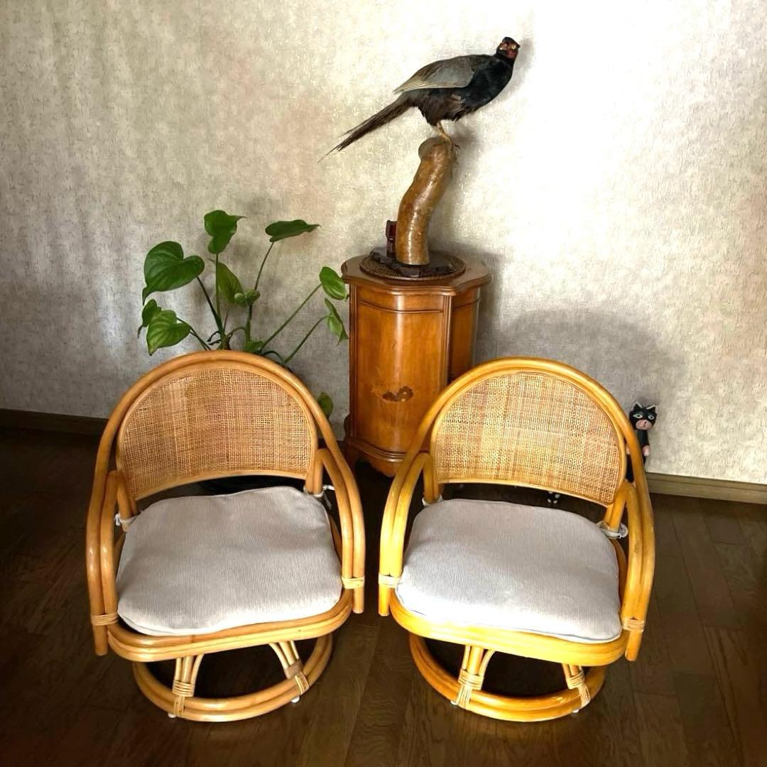 【商品】ラタンチェア 2脚セット ナチュラルウッド