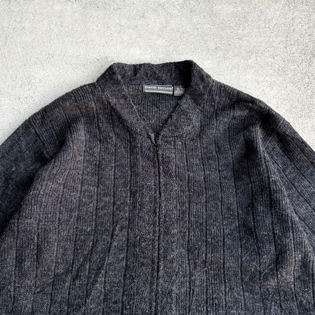 希少 00s ヴィンテージ古着 ジップアップ ニットブルゾン L グレー