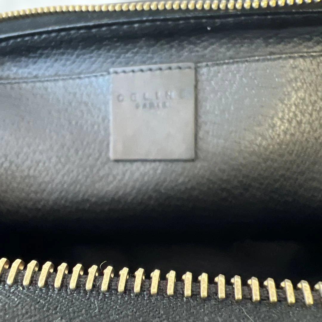 美品 セリーヌ　小物入れ 化粧ポーチ クラッチバッグ 黒マカダム PVCレザー