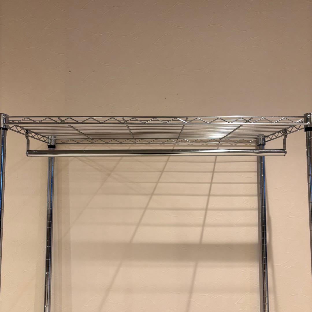 スチールラック 3段 シルバー　ハンガーラック付き