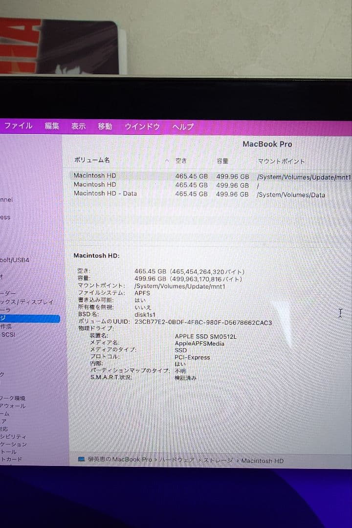 MacBook本体 MacBook Pro 15-inc 2016 16GB 512GB