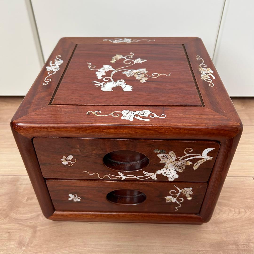 【週末◇10%お値下げ中】昭和レトロ 螺鈿細工 和箪笥 2段小物入れ 葡萄文様