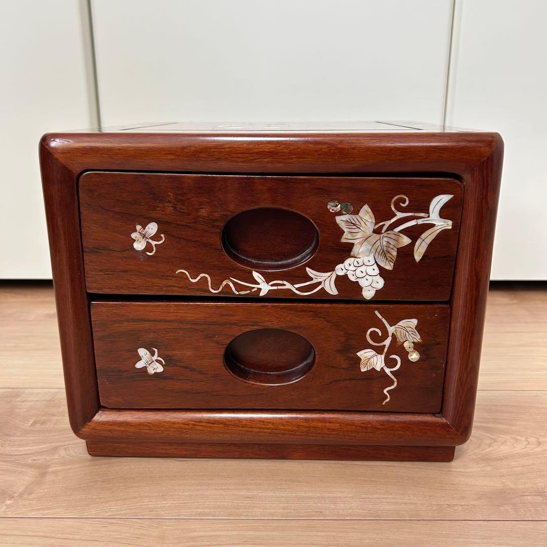 【週末◇10%お値下げ中】昭和レトロ 螺鈿細工 和箪笥 2段小物入れ 葡萄文様