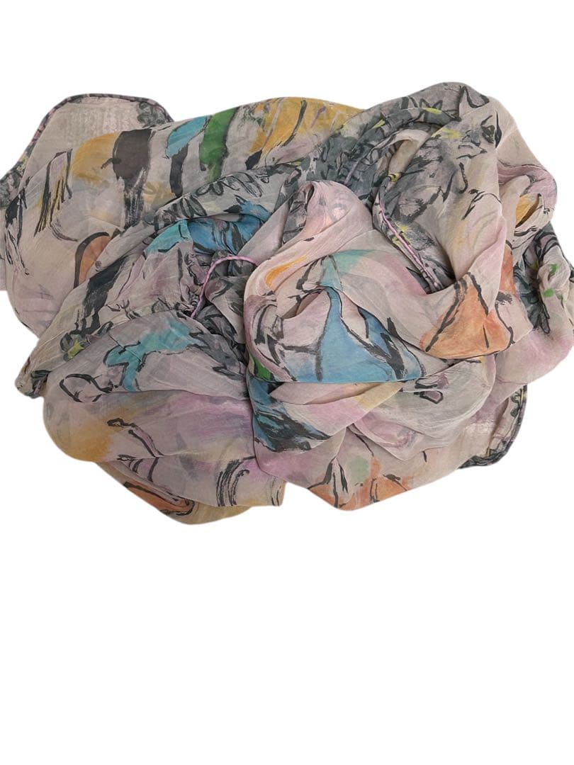 エルメス HERMÈS シルクシフォン ストール 馬柄 フランス製 60×160