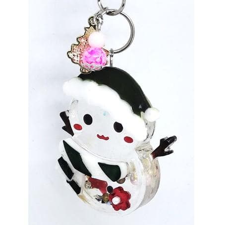A雪だるまシェイカーキーホルダー　クリスマス　シャカシャカ　緑色
