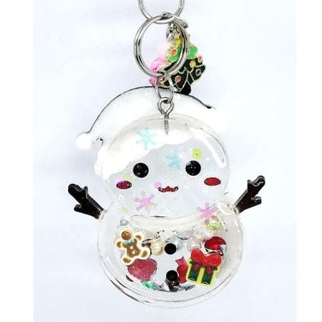 A雪だるまシェイカーキーホルダー　クリスマス　シャカシャカ　緑色