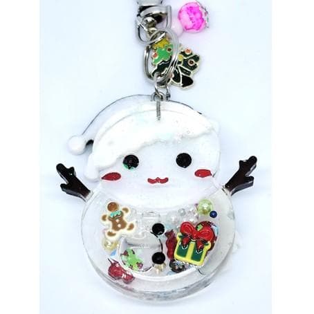 A雪だるまシェイカーキーホルダー　クリスマス　シャカシャカ　緑色