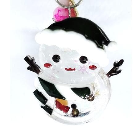 A雪だるまシェイカーキーホルダー　クリスマス　シャカシャカ　緑色