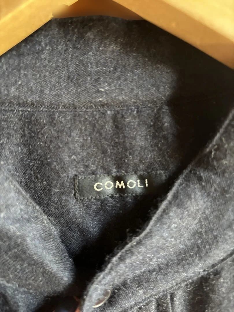 土日限定SALE！COMOLI ウールシルクシャツ　ダークネイビーL