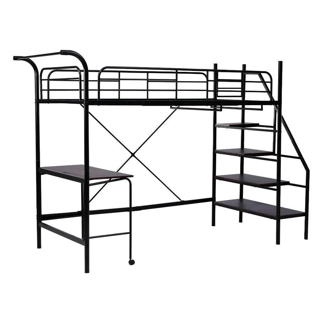 ロフトベッド シングル システムベット デスク付 コンセント付 収納付 ポール付