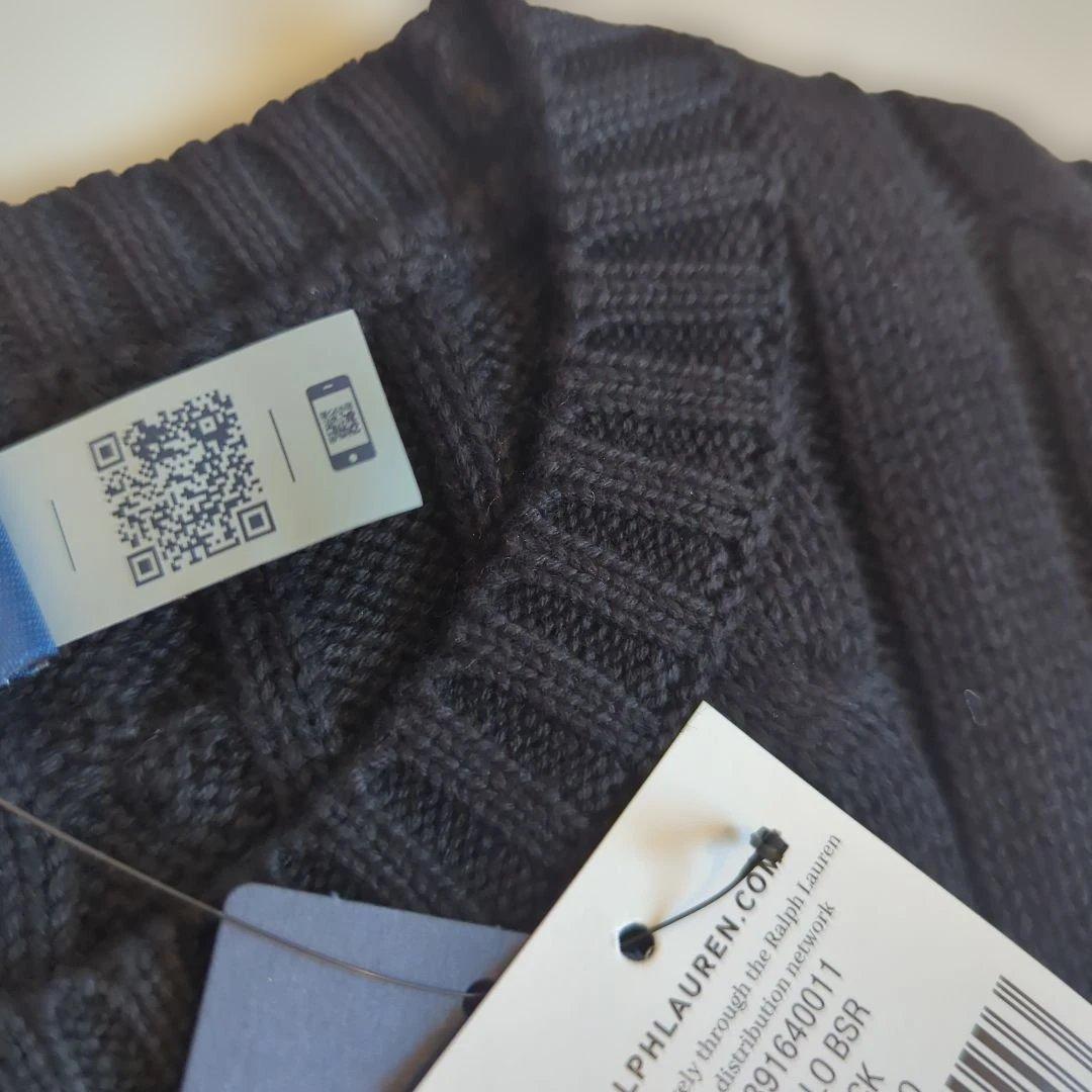 【新品】ポロラルフローレン ケーブルニット ブラック M 紫ポニー コットン