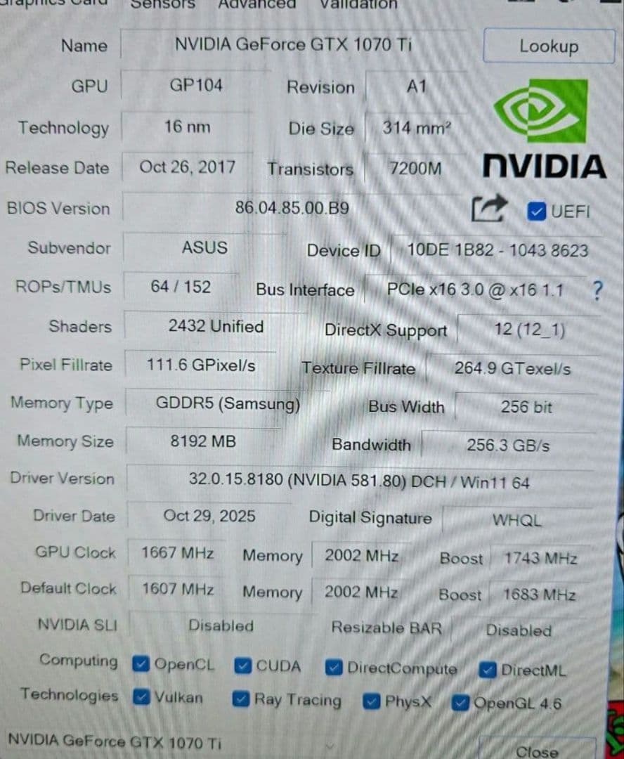 グラフィックボード・グラボ・ビデオカード PALIT GEFORCE GTX 1070 Ti 8GB