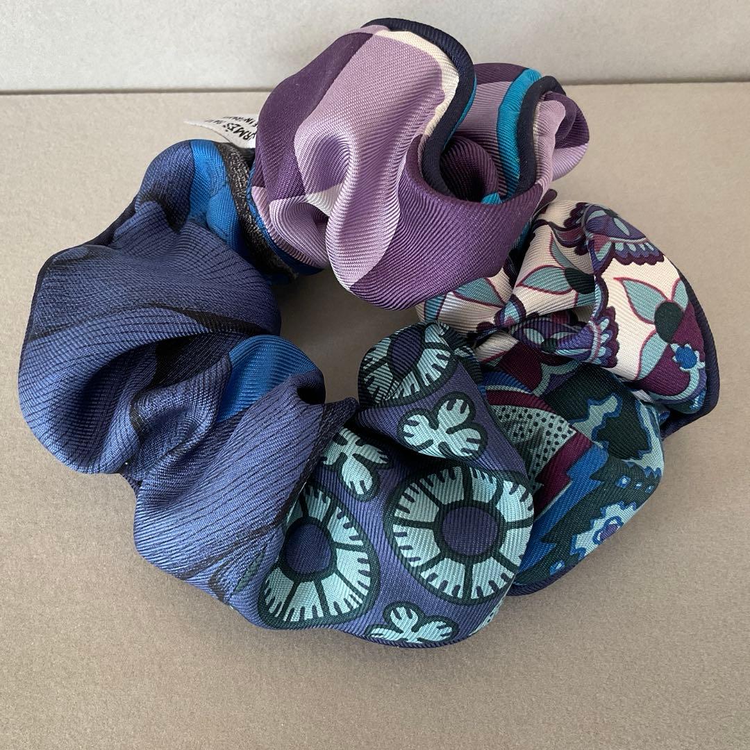 【HERMES】エルメスクラウディアシュシュ ブルーパープル ヘアアクセサリー