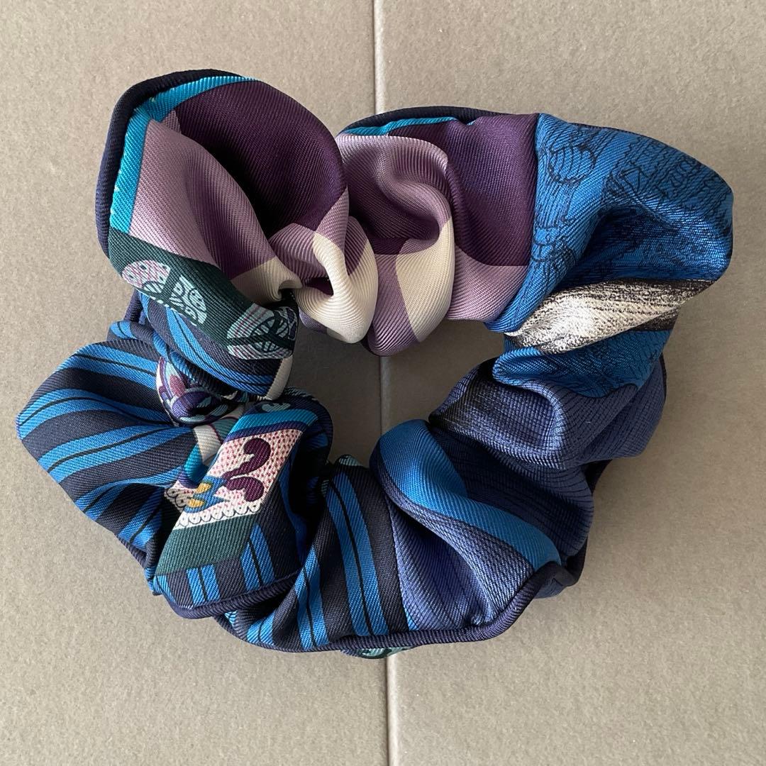 【HERMES】エルメスクラウディアシュシュ ブルーパープル ヘアアクセサリー