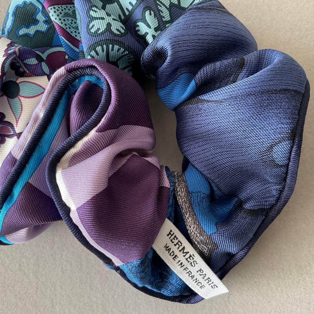 【HERMES】エルメスクラウディアシュシュ ブルーパープル ヘアアクセサリー