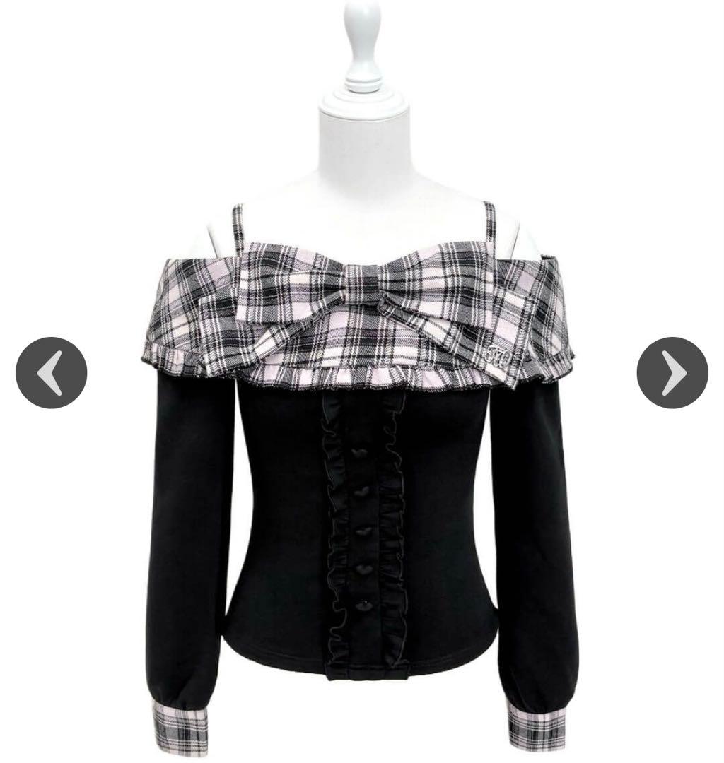 ハニーミュウ チェックビッグリボンオフショルトップス ピンク XS