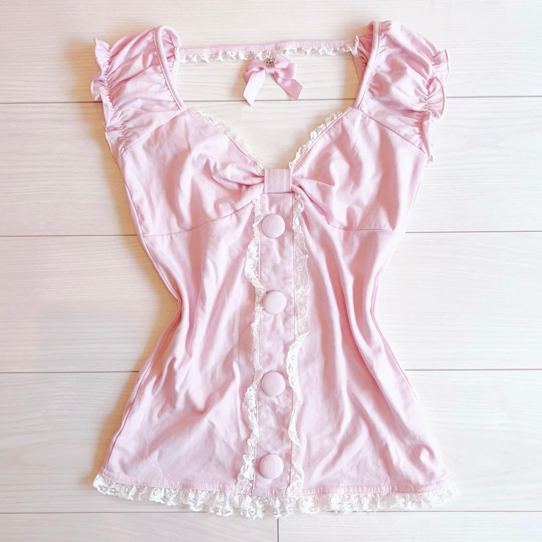 【TRALALA】リズリサ ピンク リボンチャーム トップス