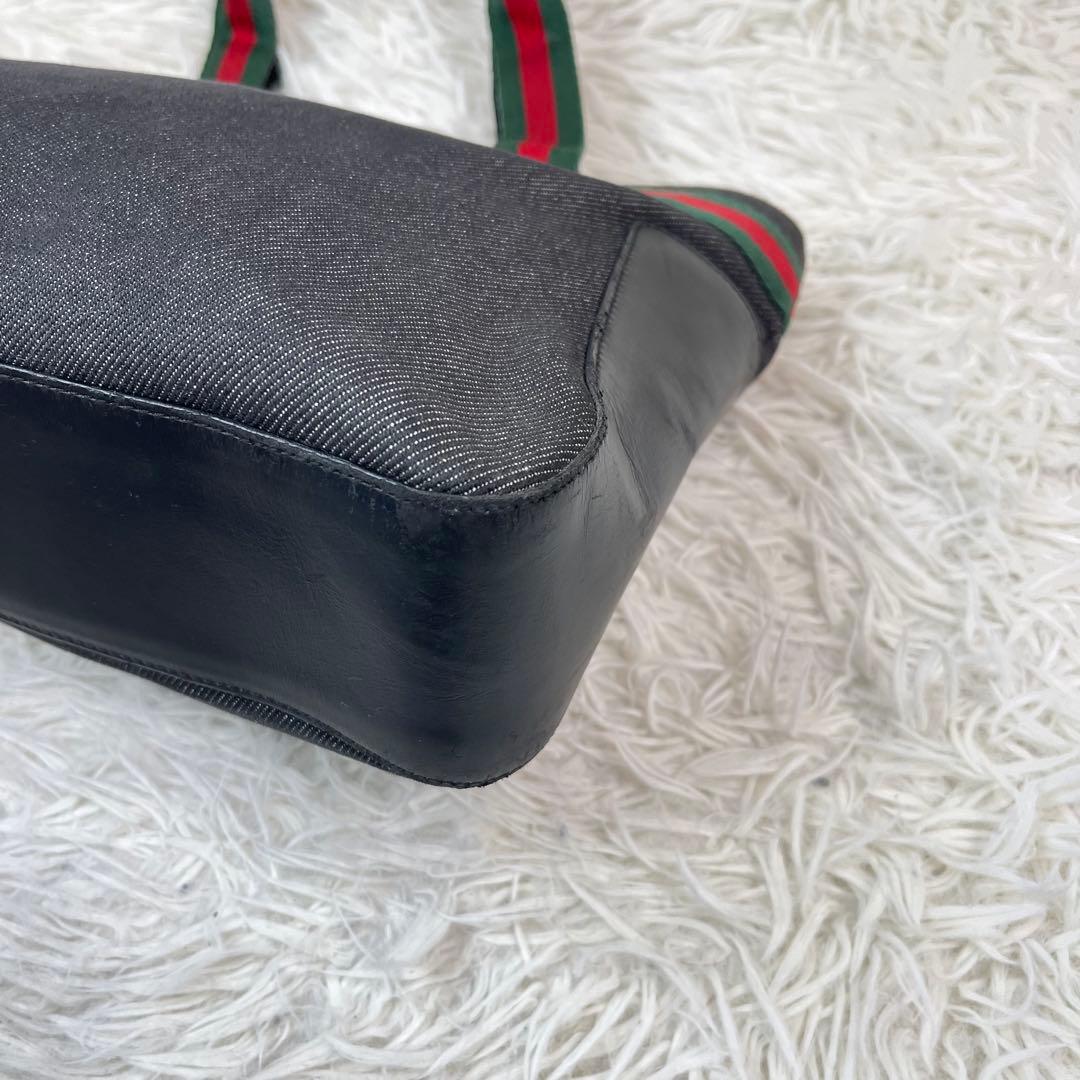 美品✨GUCCI グッチ シェリーライン デニム×レザー トートバッグ 黒