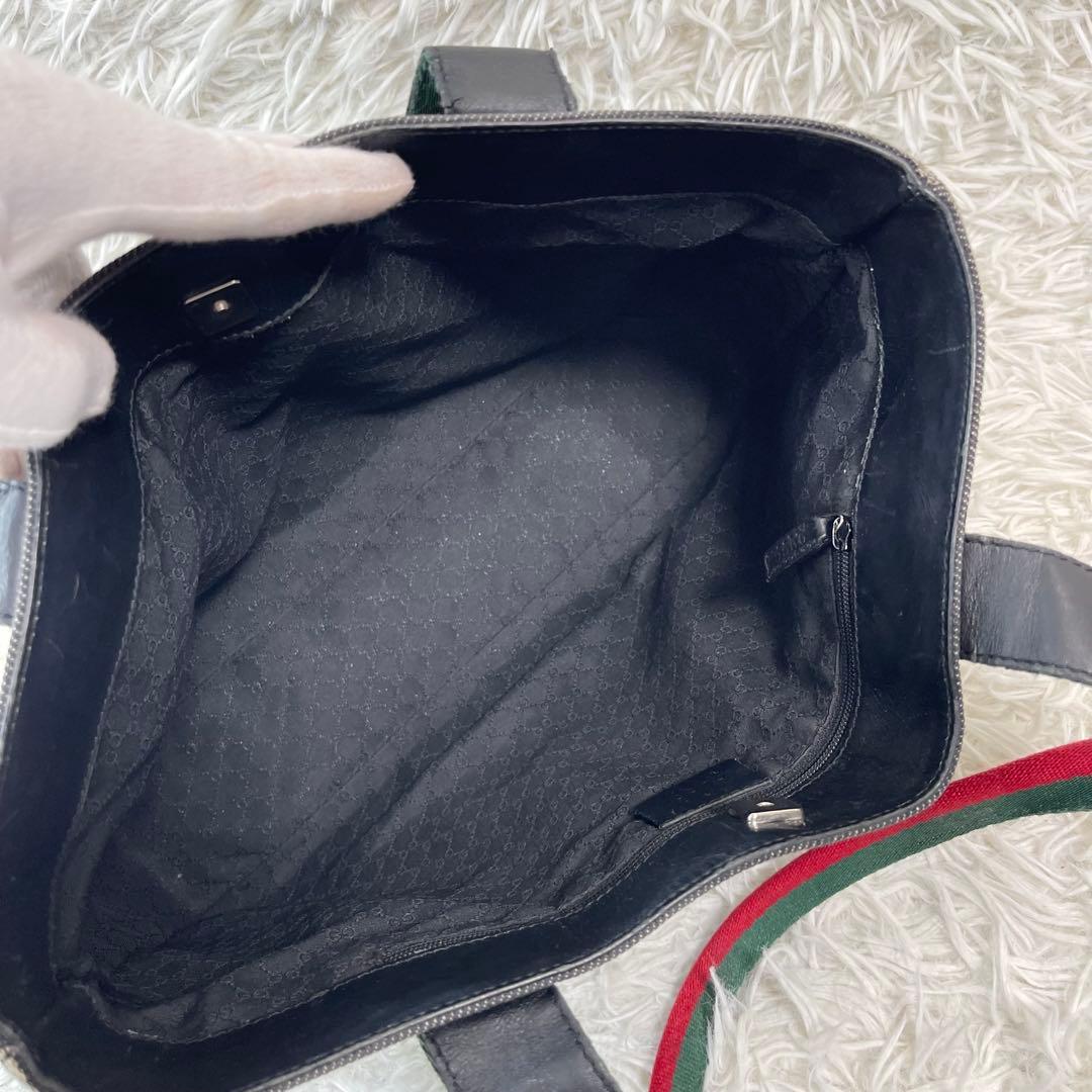 美品✨GUCCI グッチ シェリーライン デニム×レザー トートバッグ 黒