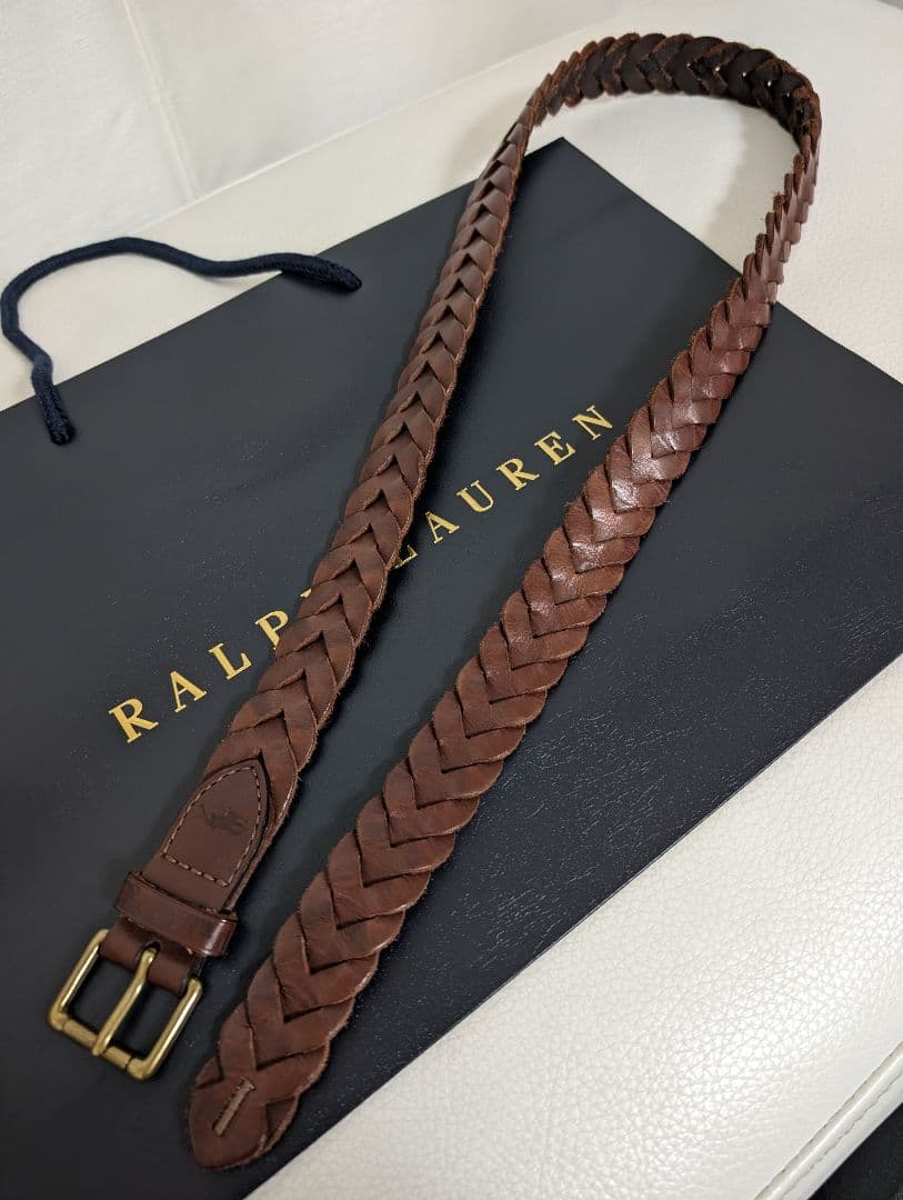 【新品完売品】ポロラルフローレン★レザーメッシュベルト★茶