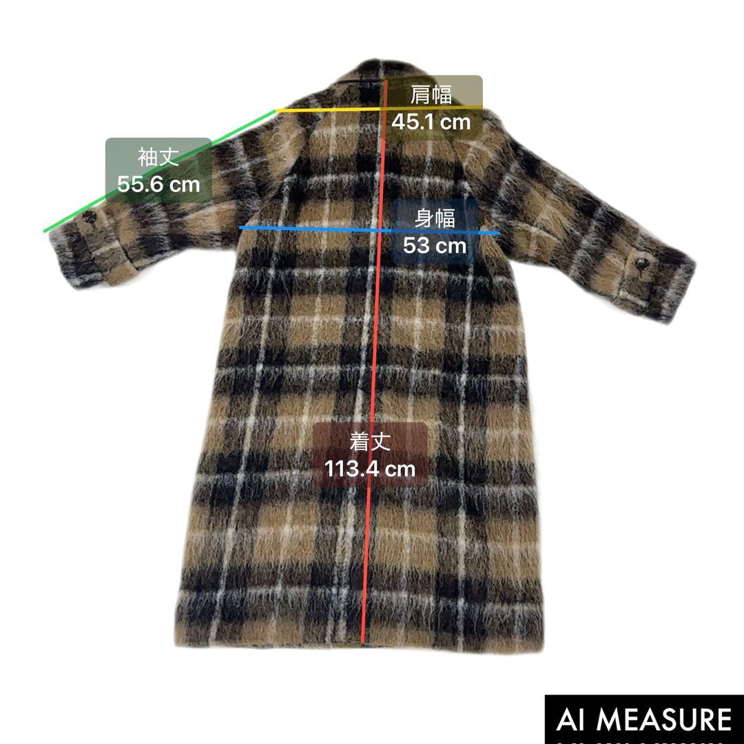 【美品】Curensology アルパカシャギー　チェックコート ブラウン