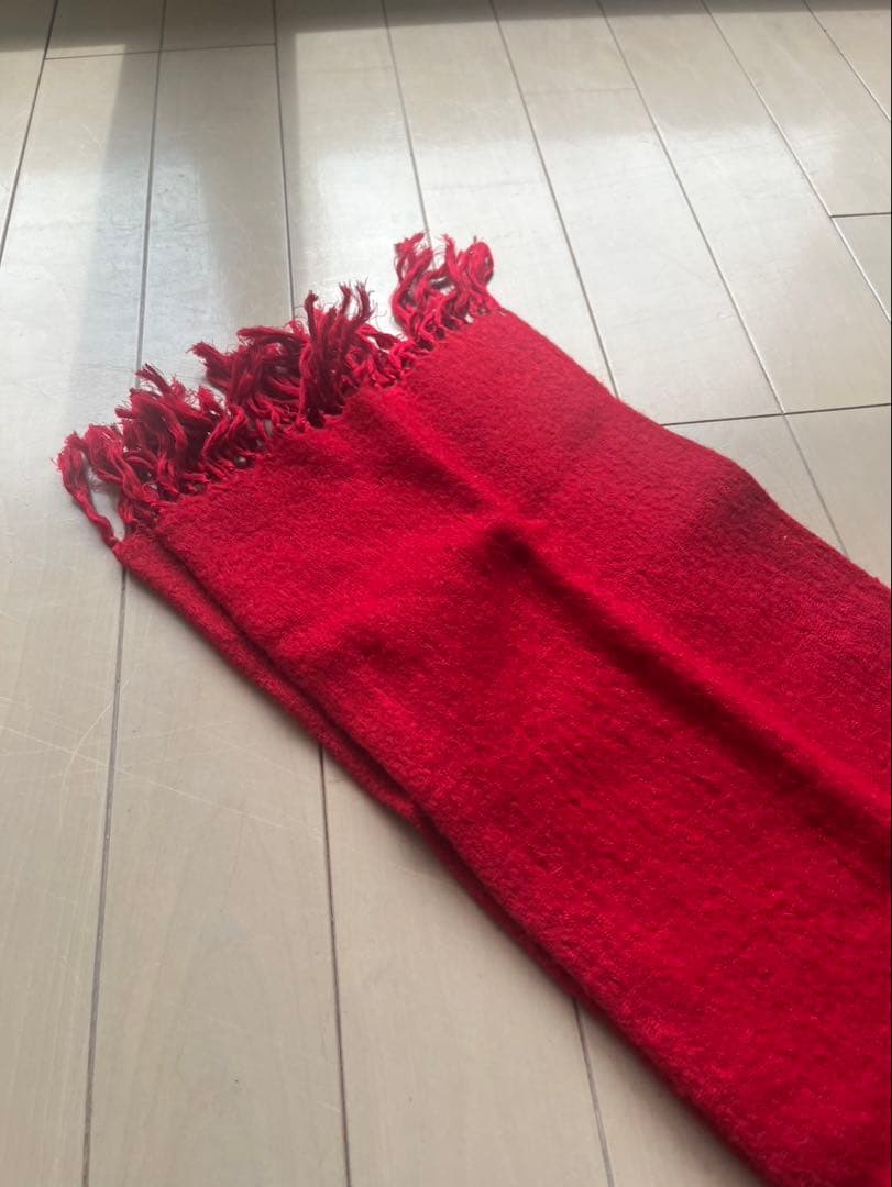 Yohji Yamamoto 赤 マフラー フリンジ付き