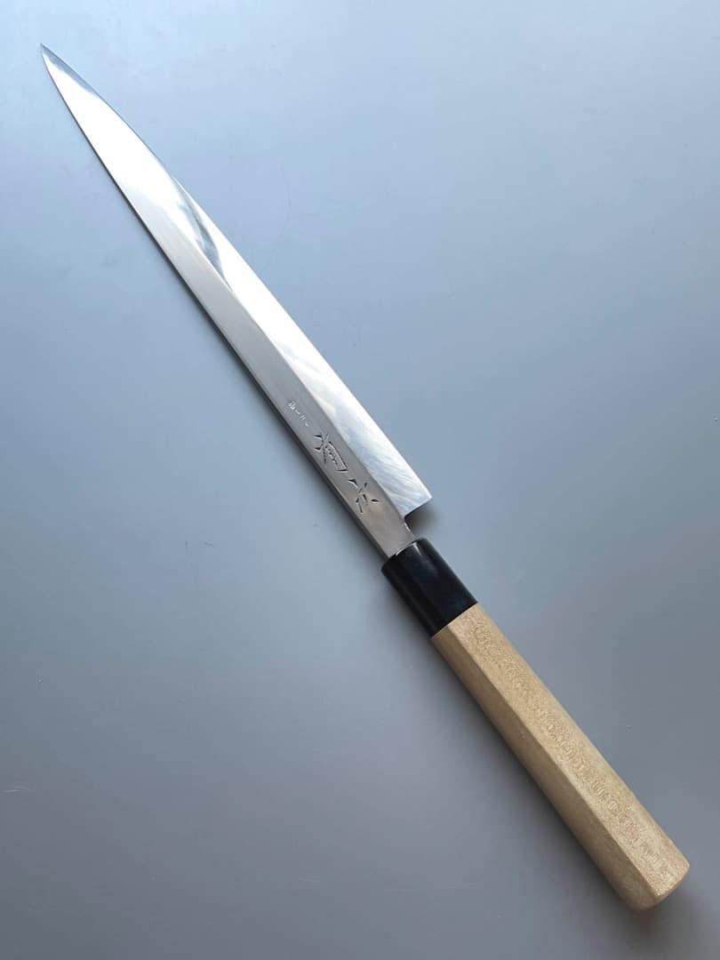 京都 有次 本焼 純日本鋼 柳刃包丁 一尺弱 新品水牛柄・鞘付き