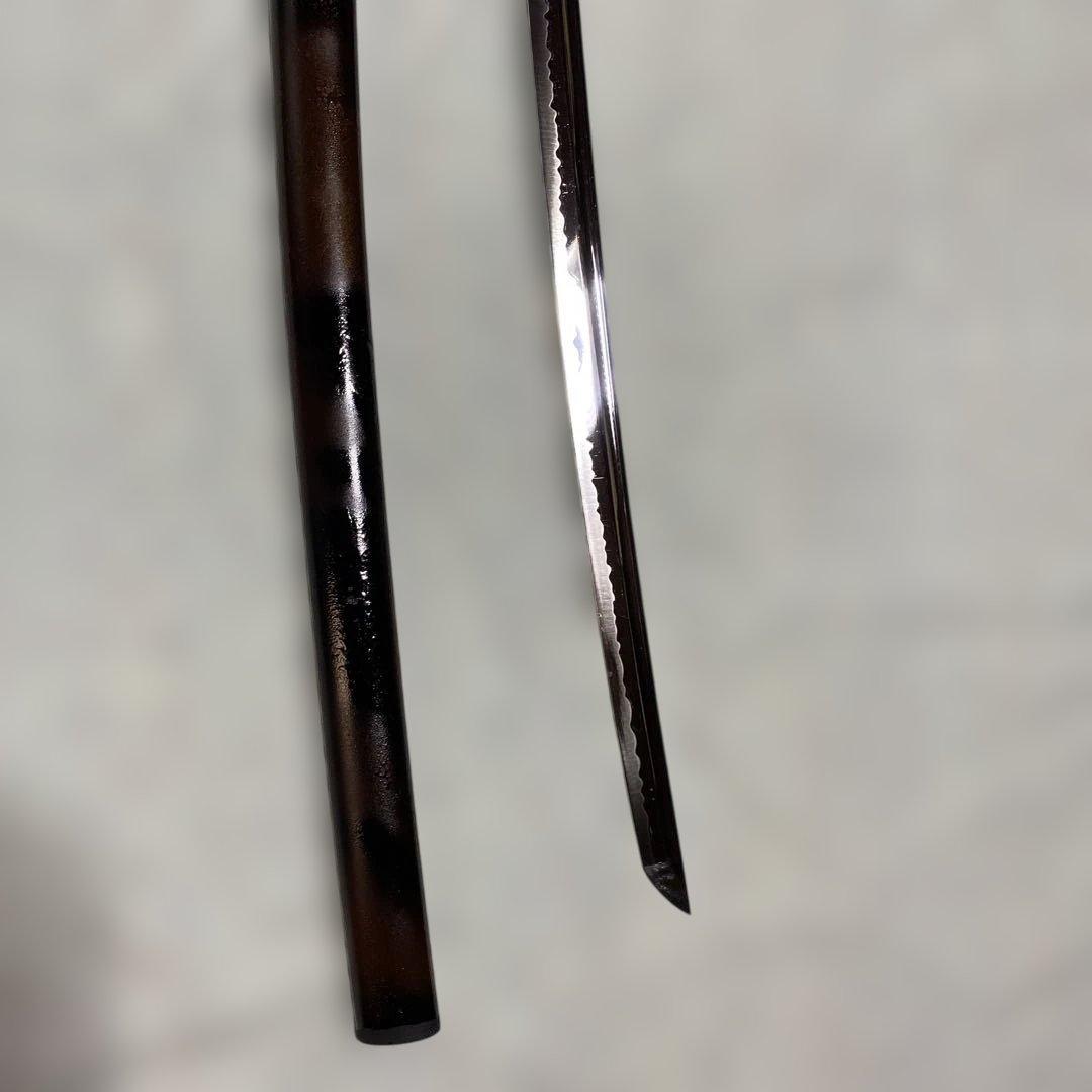 居合刀 濃緑柄 龍彫透し丸鍔 黒茶斑尾鞘