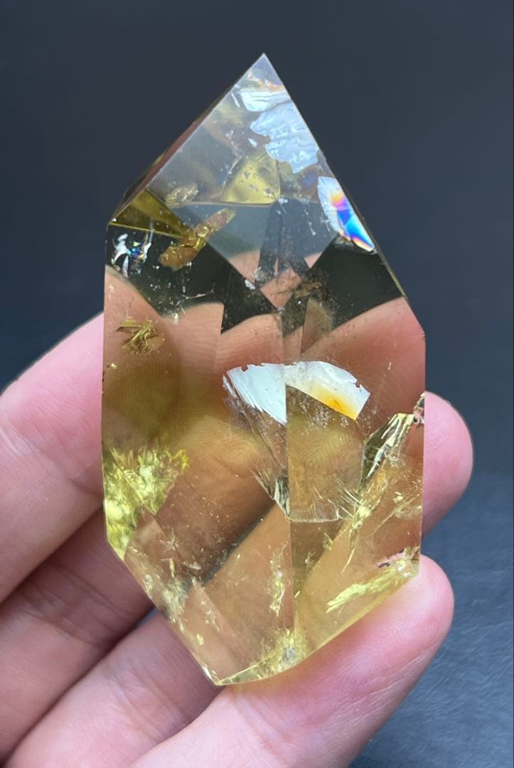 天然レインボーシトリン　黄水晶　美品　タンブル　ポイント　高品質　置物　　金運