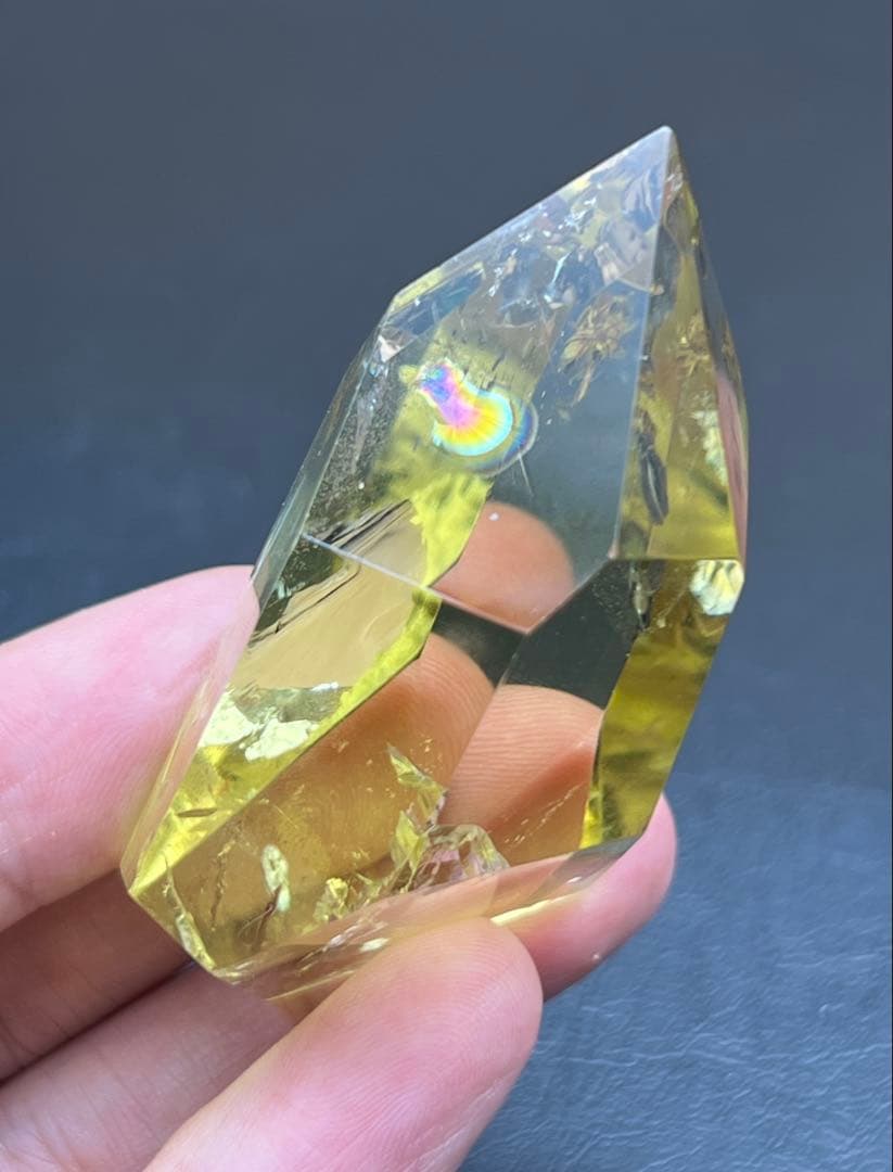 天然レインボーシトリン　黄水晶　美品　タンブル　ポイント　高品質　置物　　金運