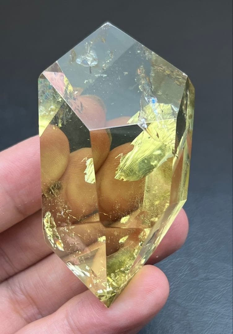 天然レインボーシトリン　黄水晶　美品　タンブル　ポイント　高品質　置物　　金運