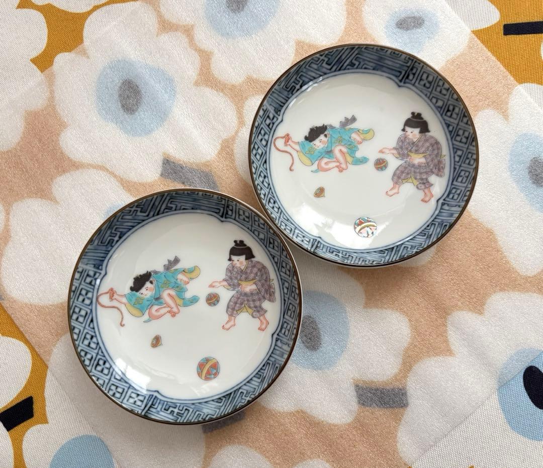 SALE✩.*˚ 九谷焼 清山 わらべ絵 小皿 6点セット