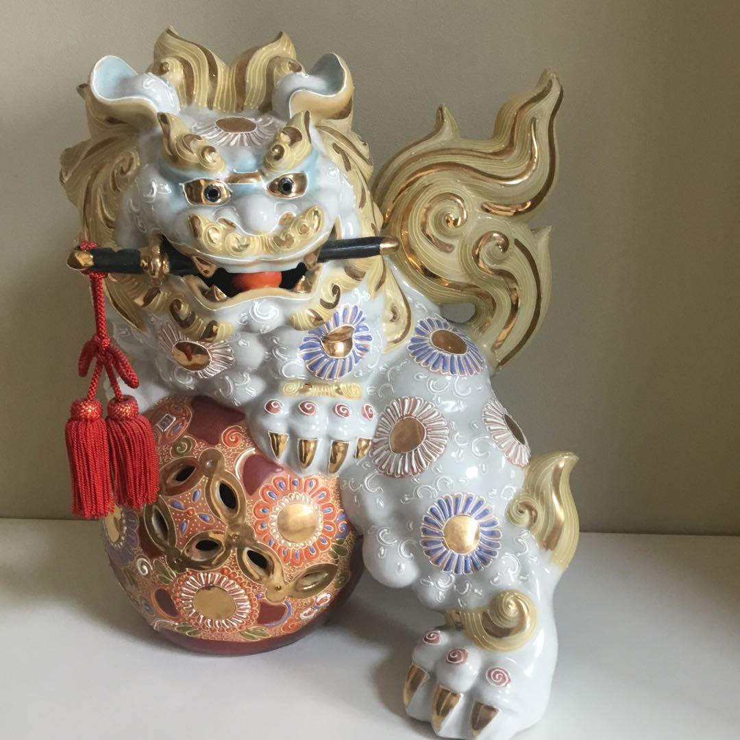 九谷焼狛犬　縁起置物