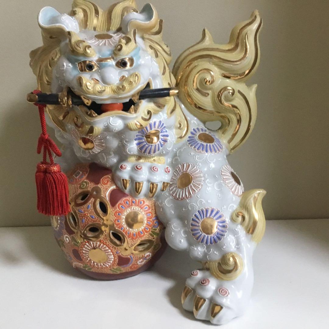 九谷焼狛犬　縁起置物