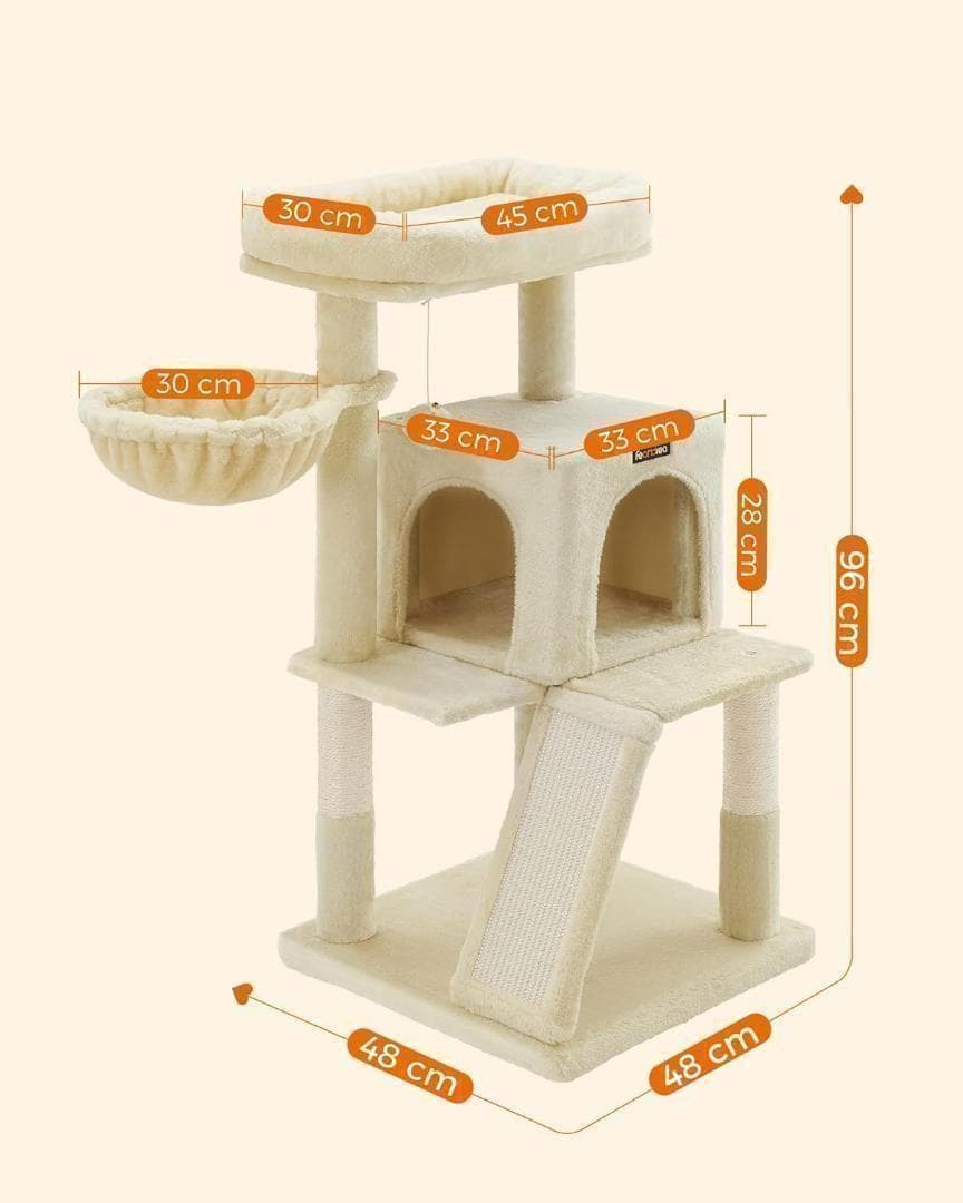 【M2235-87-56】猫タワー 96cm 爪とぎスロープ付 多頭飼 安定設計