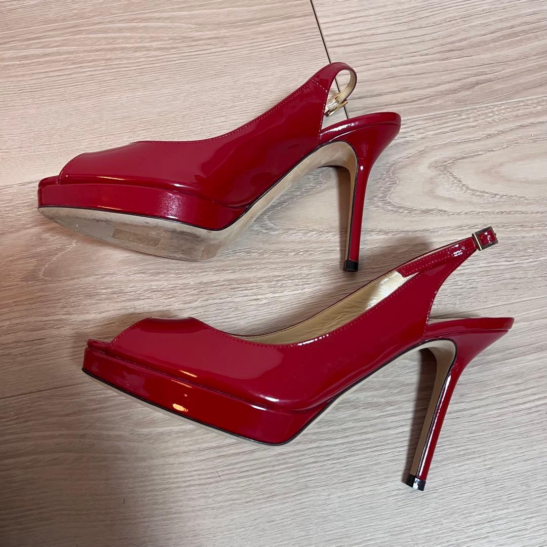 美品JIMMY CHOO レッドオープントゥハイヒール エナメル　36 1/2