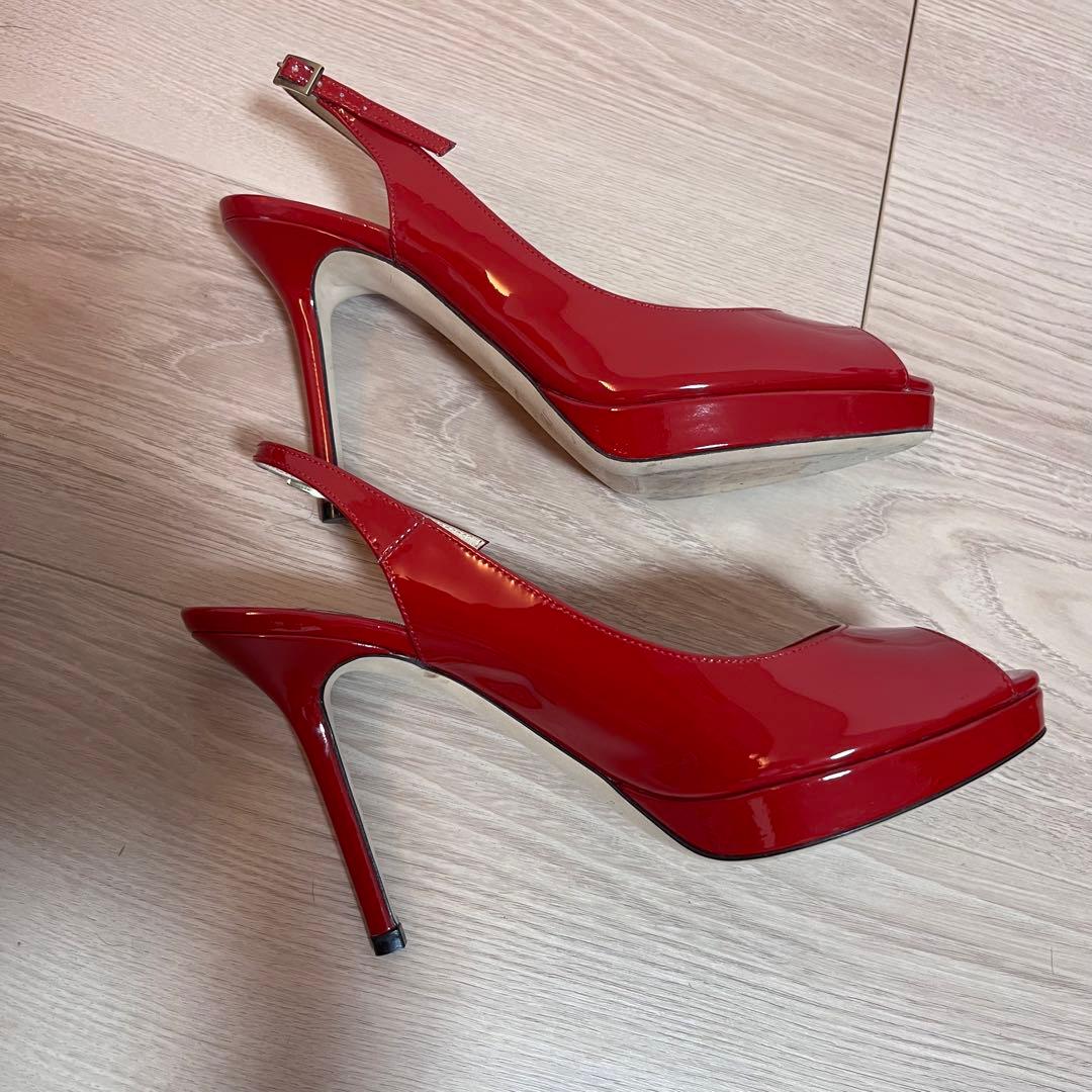 美品JIMMY CHOO レッドオープントゥハイヒール エナメル　36 1/2
