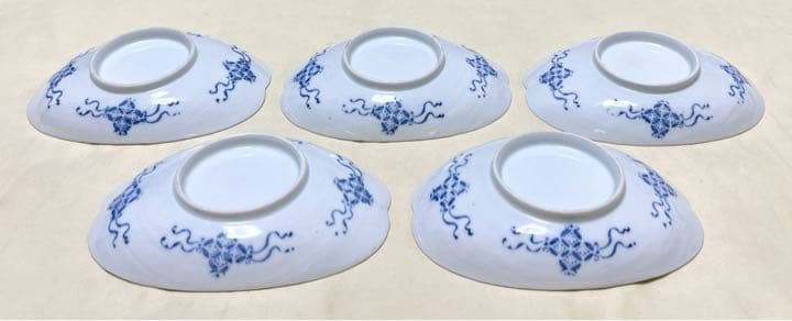 和食器　山水絵　手作り　楕円小皿5枚　レトロ　年代物