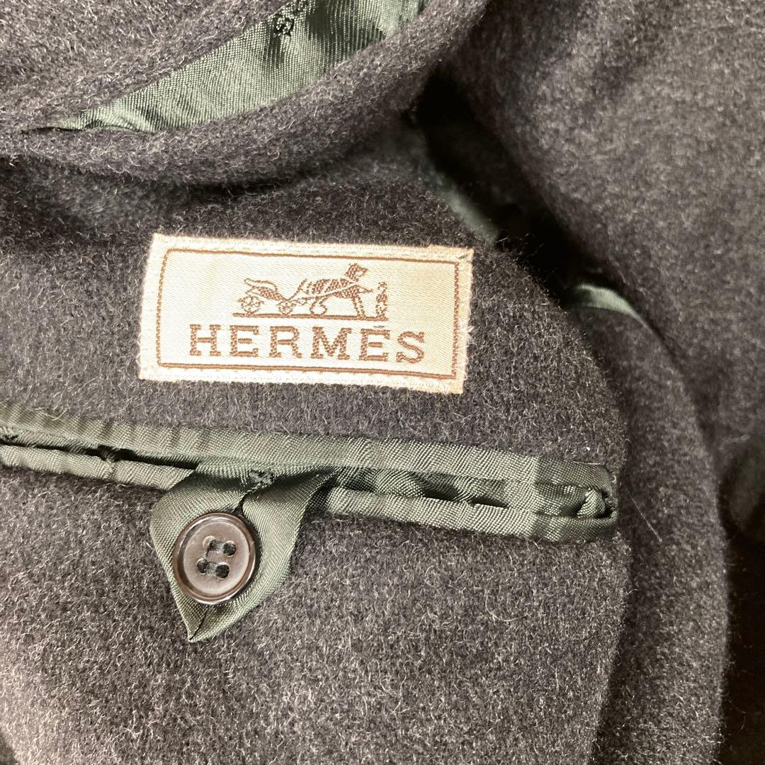 HERMESエルメス　カシミア　チェスターコート　ダークグレー　L