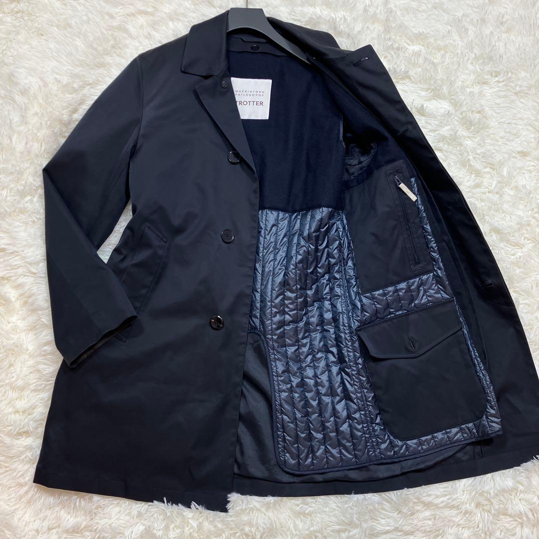 極美品 マッキントッシュ ステンカラーコートトロッター ライナー付き 紺色 M