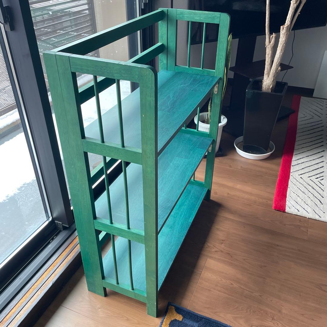 緑色の3段オープンシェルフ(折り畳み)