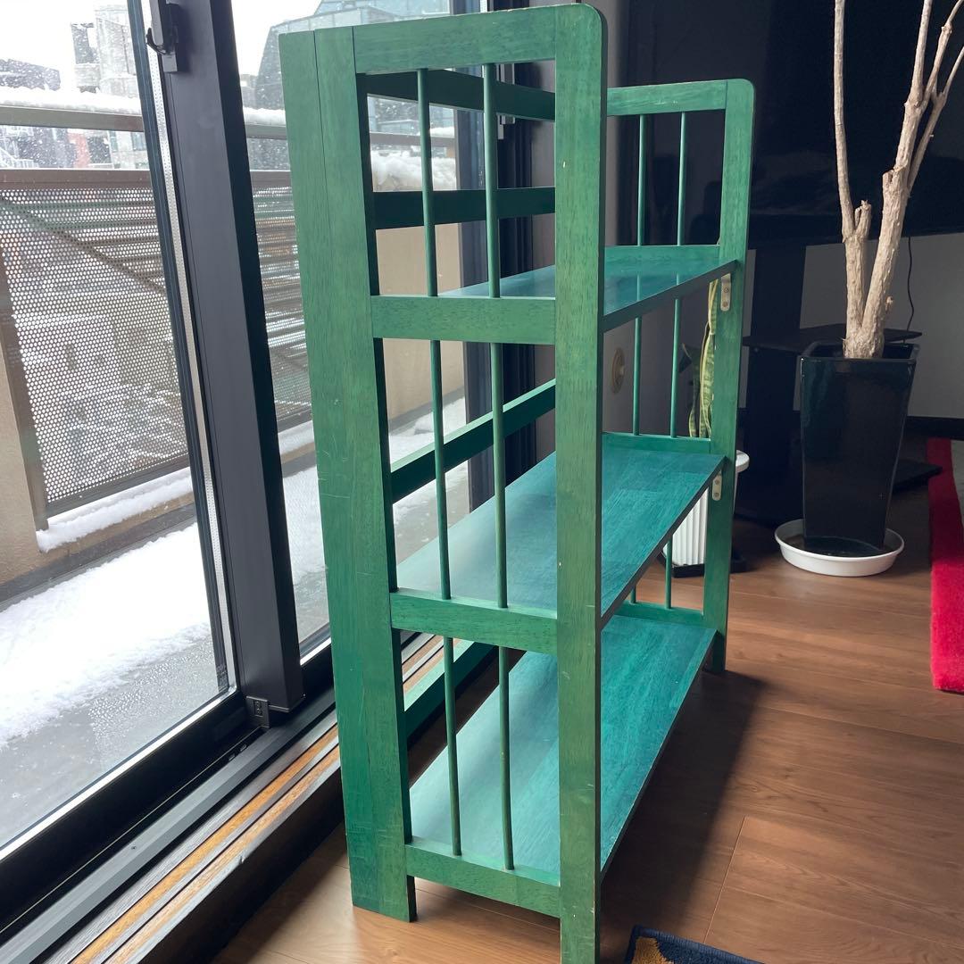緑色の3段オープンシェルフ(折り畳み)