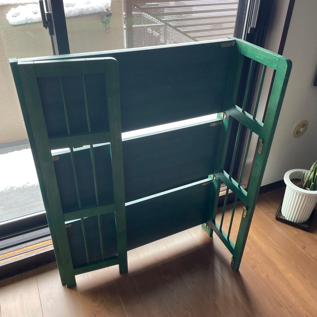 緑色の3段オープンシェルフ(折り畳み)