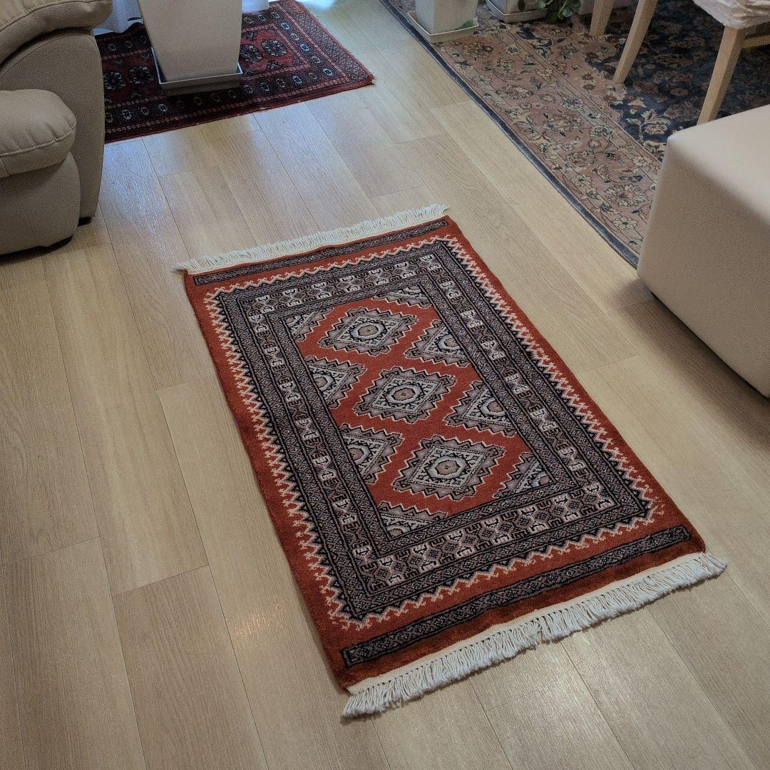 62x90cmパキスタン手織りシルク入マット#457ギャッベじゅうたんペルシャ