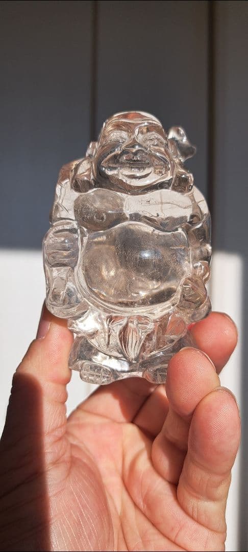 本水晶　開運手彫り水晶 布袋尊 商売繁盛 置物　天然水晶　天然石　パワーストーン