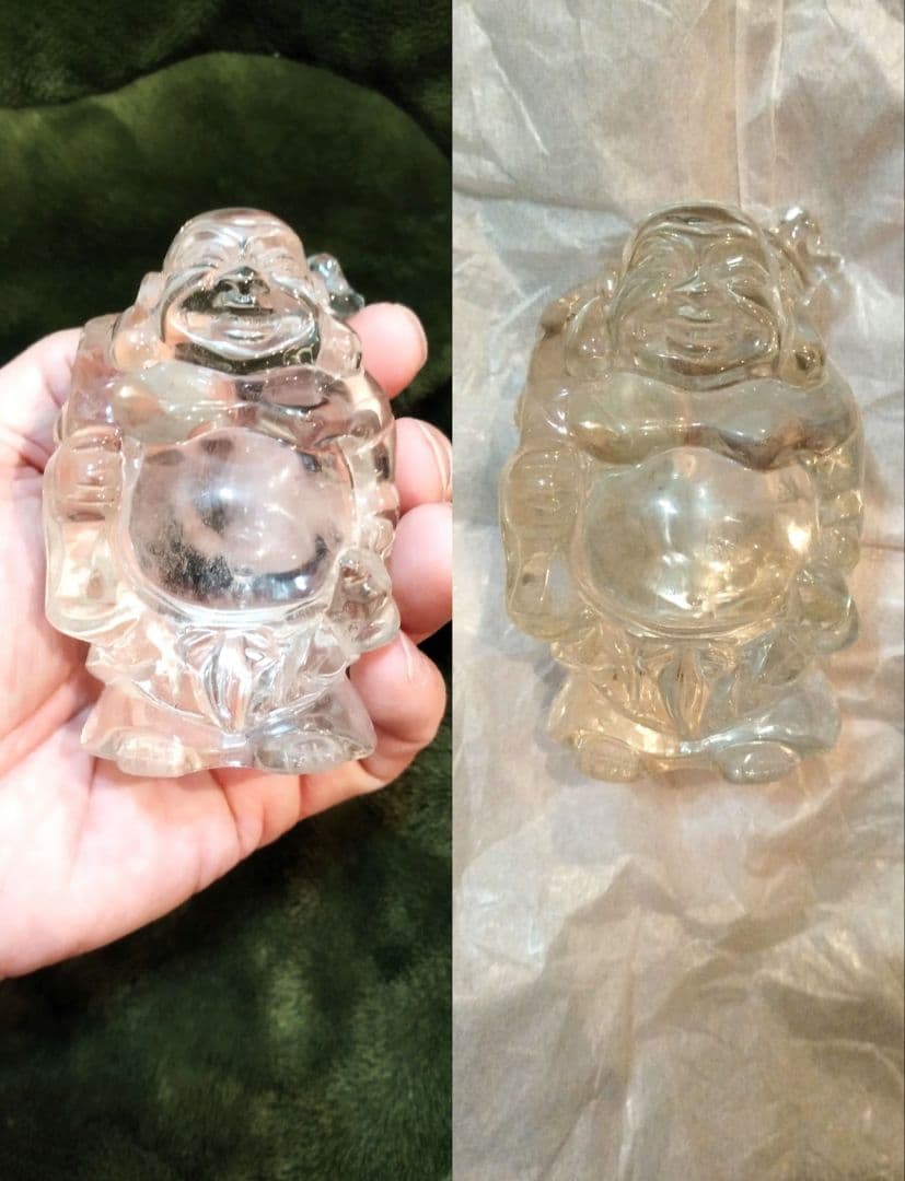 本水晶　開運手彫り水晶 布袋尊 商売繁盛 置物　天然水晶　天然石　パワーストーン